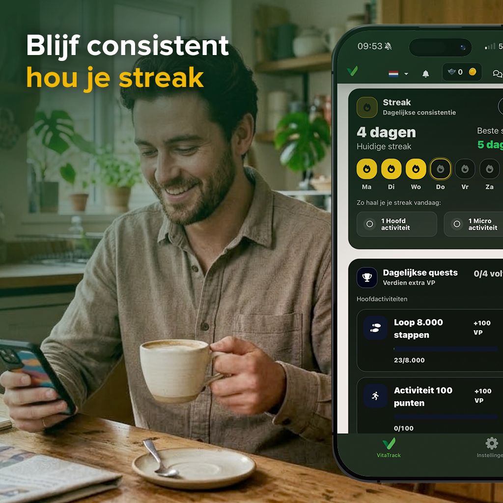 VitaTrack streak en dagelijkse missies
